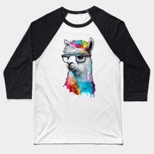 Alpaca Llama with nerd glasses Baseball T-Shirt